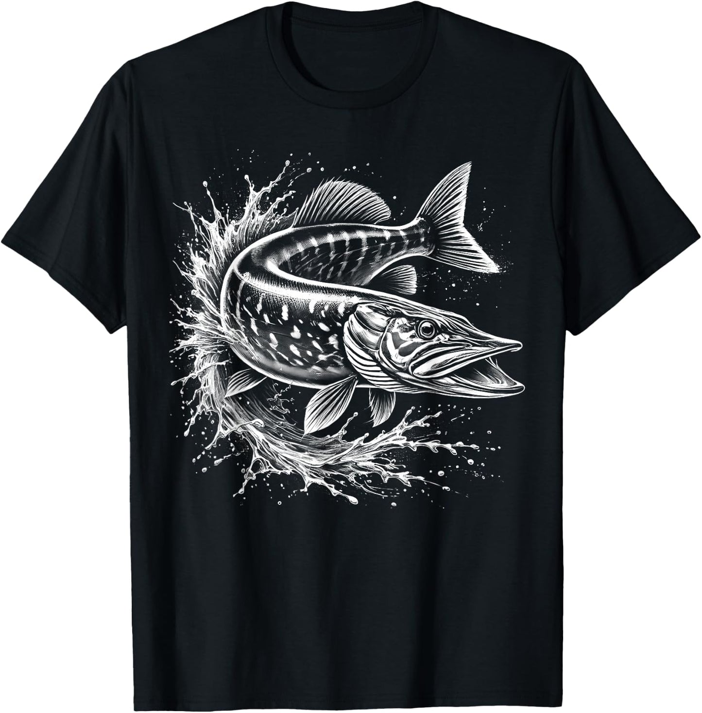 Hecht im Sprung aus dem Wasser - Fisch-Design für Angler T-Shirt - T-Shirt | Black