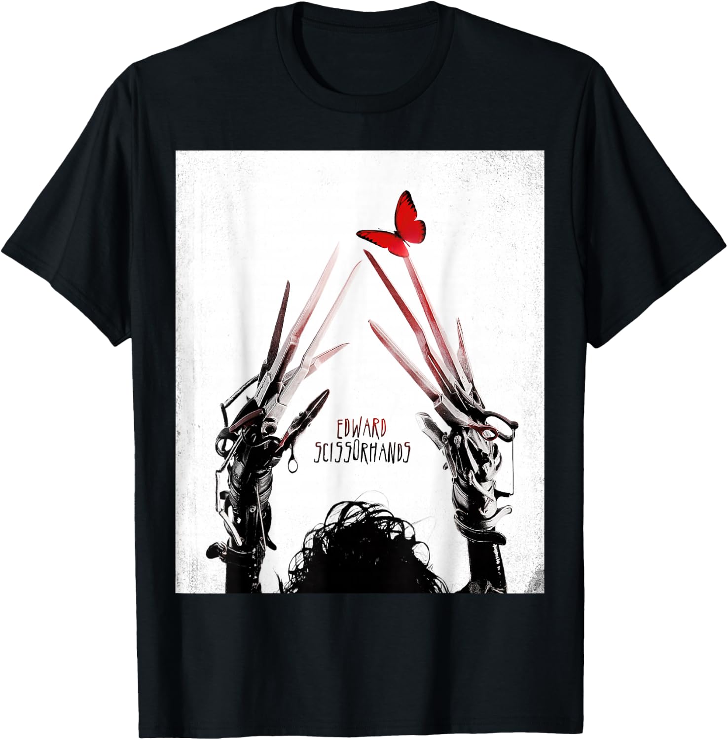 Tim Burton's Edward Scissorhands Red Butterfly Movie Poster Small T-Shirt - T-Shirt | Black