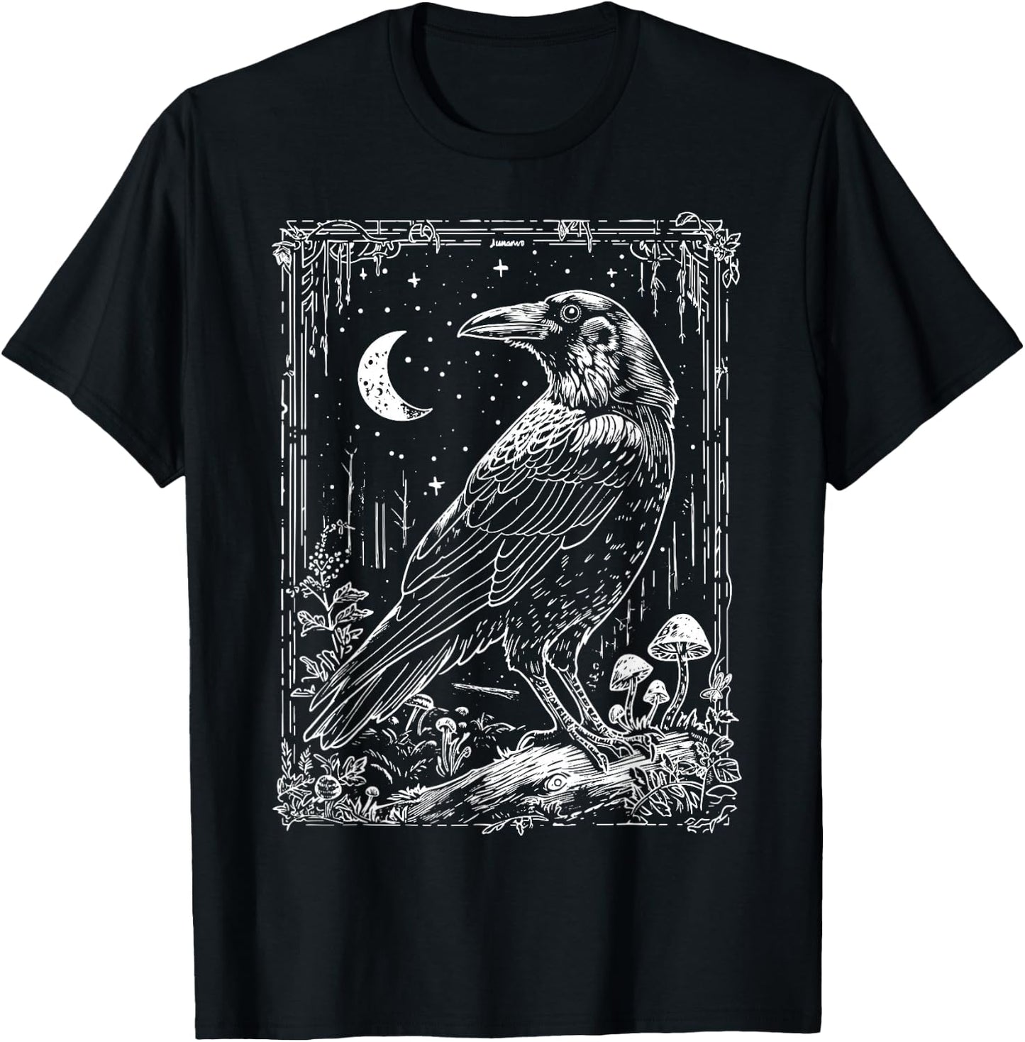 Raven Crow | Dark Academia Witchy Wicca Witchcore Crowcore T-Shirt - T-Shirt | Black