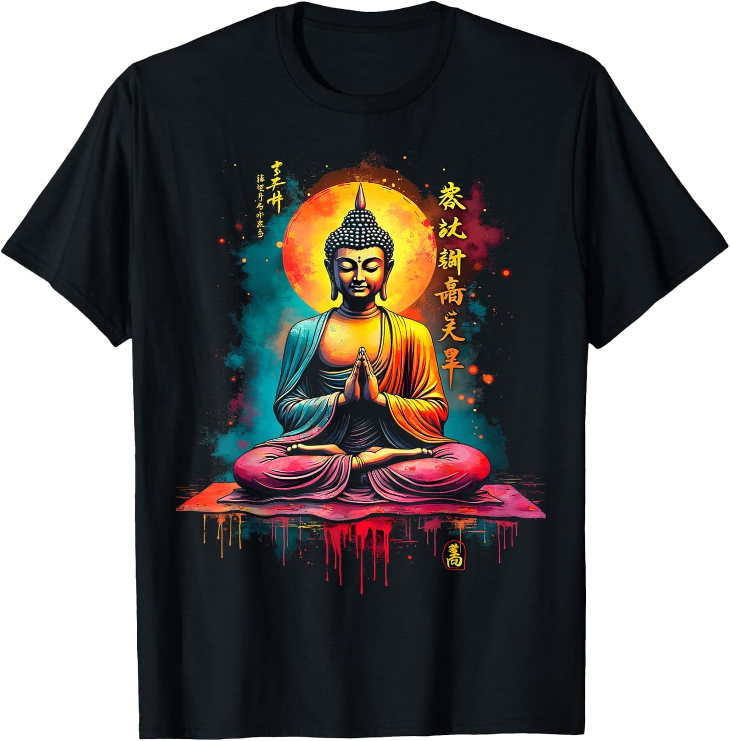 Bright Buddha and Moon , Black, S T-Shirt - T-Shirt | Black