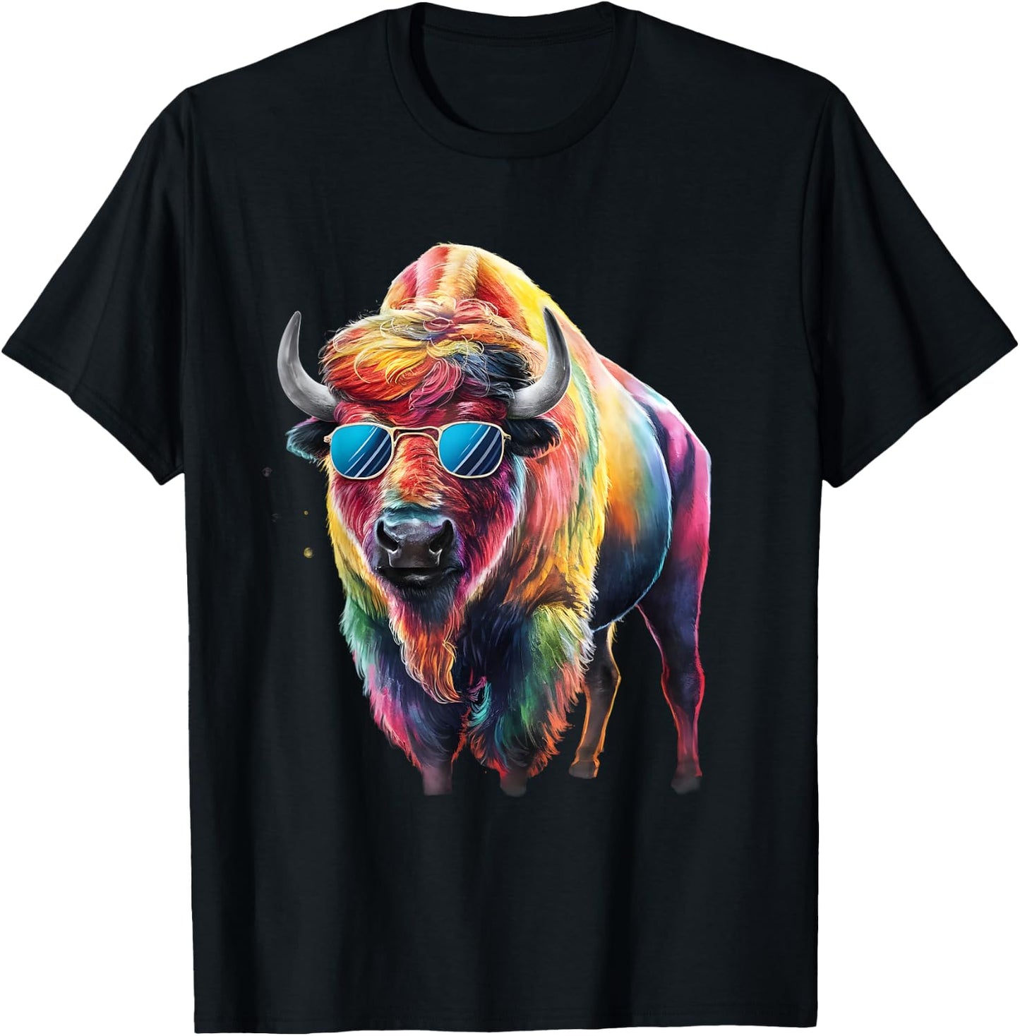 Bison Men Woman Colorful Watercolor Bison T-Shirt - T-Shirt | Black