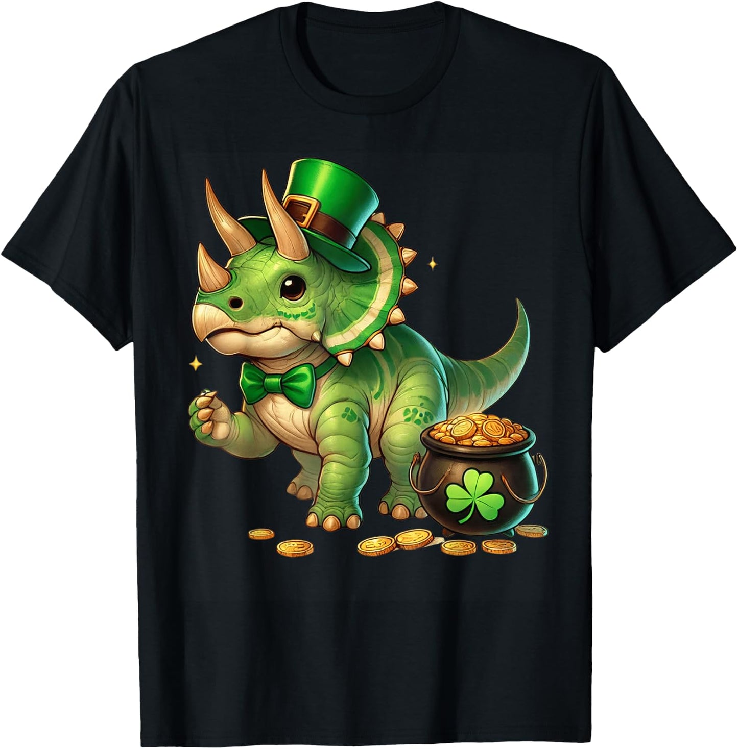 Triceratops Leprechaun St Patricks Day Shamrock Cute Kids T-Shirt - T-Shirt | Black