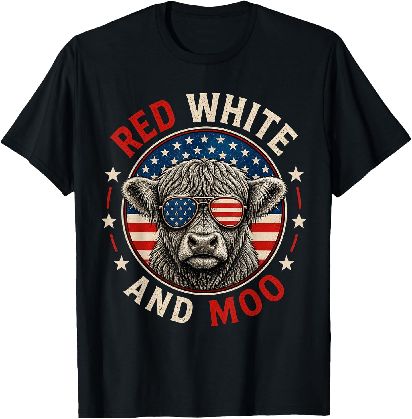 Red White and Moo Funny Toddler Highland Cow 4th of July T-Shirt - T-Shirt | Black