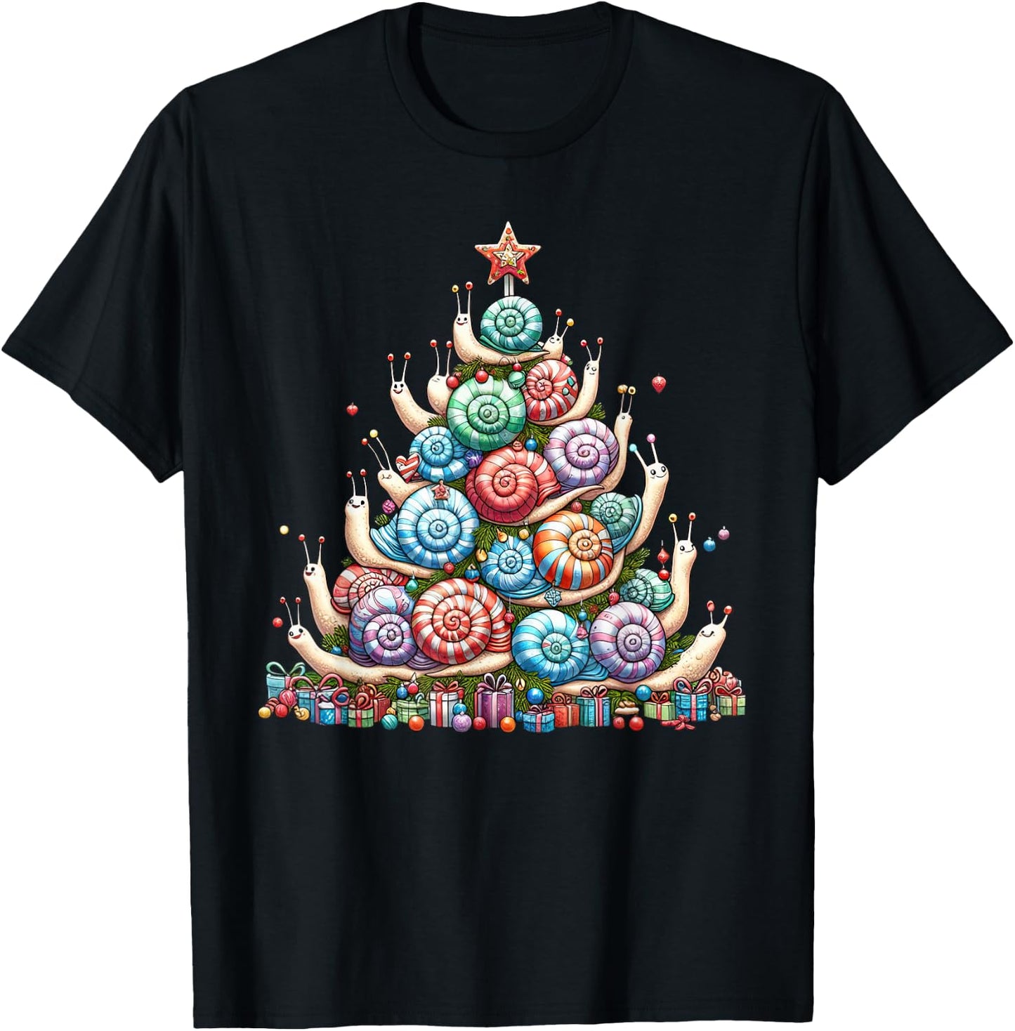 Cute Snail Christmas Tree Kids Funny T-Shirt - T-Shirt | Black