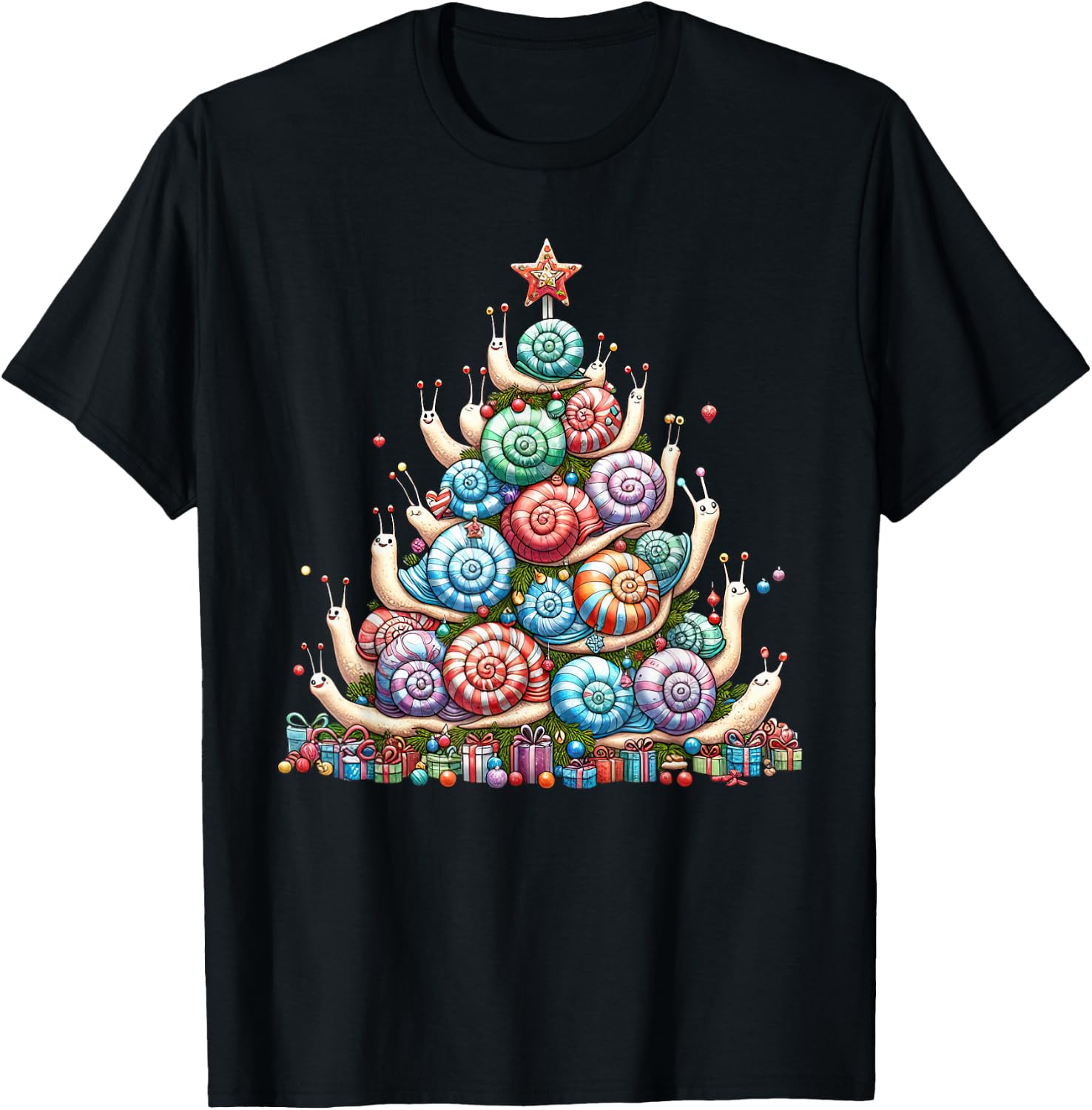 Cute Snail Christmas Tree Kids Funny T-Shirt - T-Shirt | Black