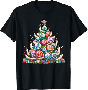 Cute Snail Christmas Tree Kids Funny T-Shirt - T-Shirt | Black
