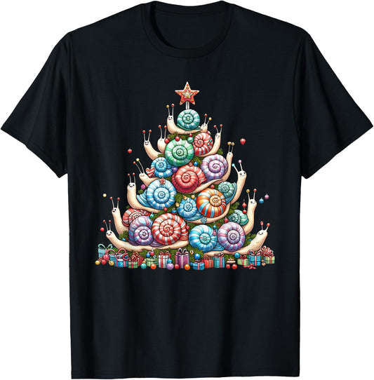 Cute Snail Christmas Tree Kids Funny T-Shirt - T-Shirt | Black