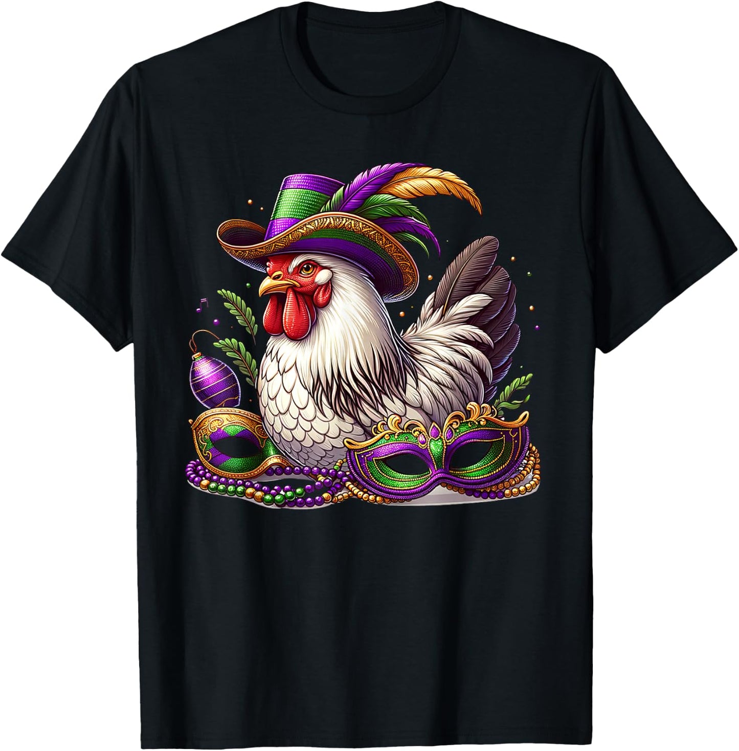Mardi Gras Chicken Funny Outfit Farming Men Women Kids T-Shirt - T-Shirt | Black