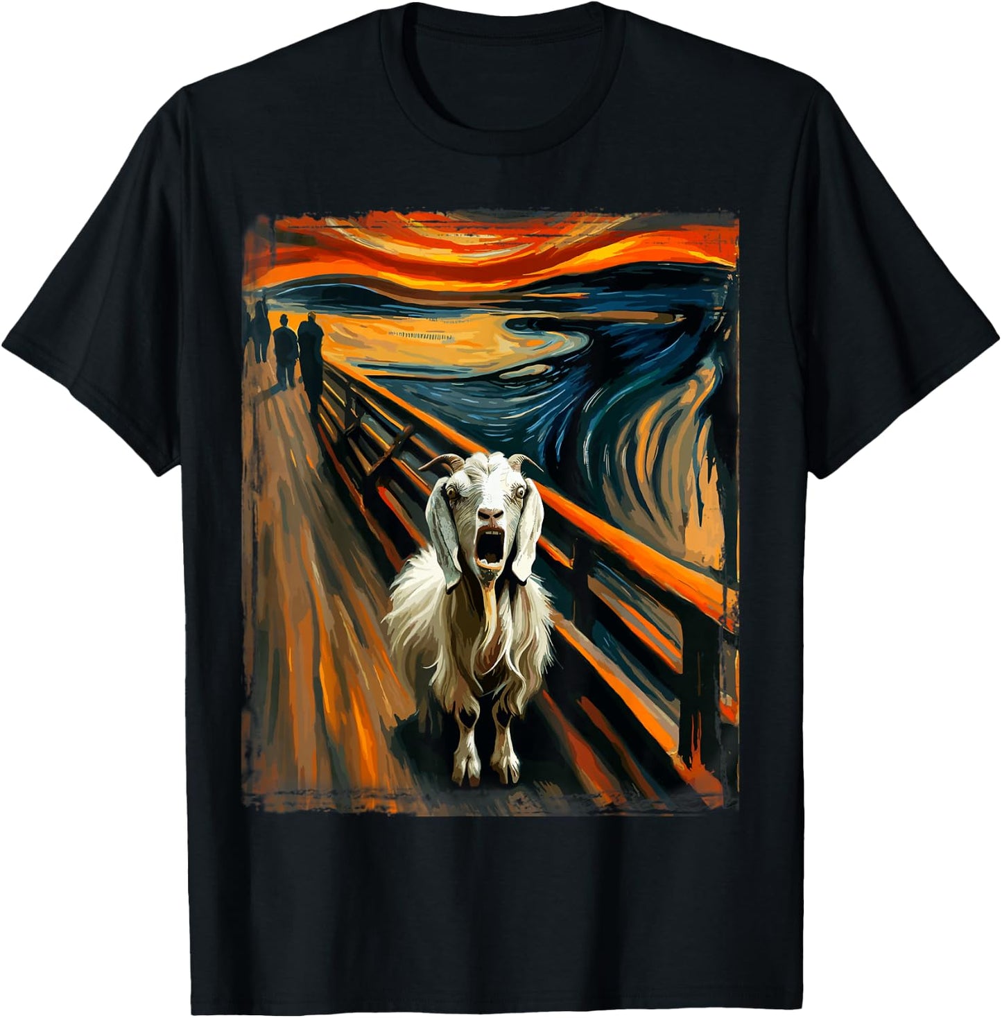 Expressionist Scream Parody Mountain Art Funny Surreal Goat T-Shirt - T-Shirt | Black