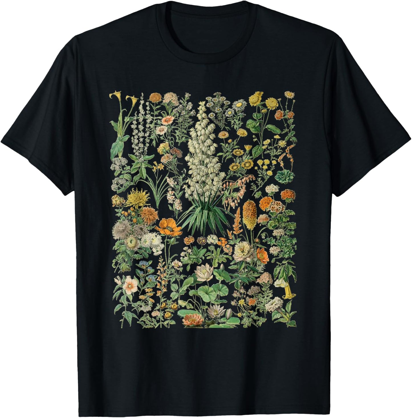Vintage Inspired Flower Botanical Chart T-Shirt - T-Shirt | Black