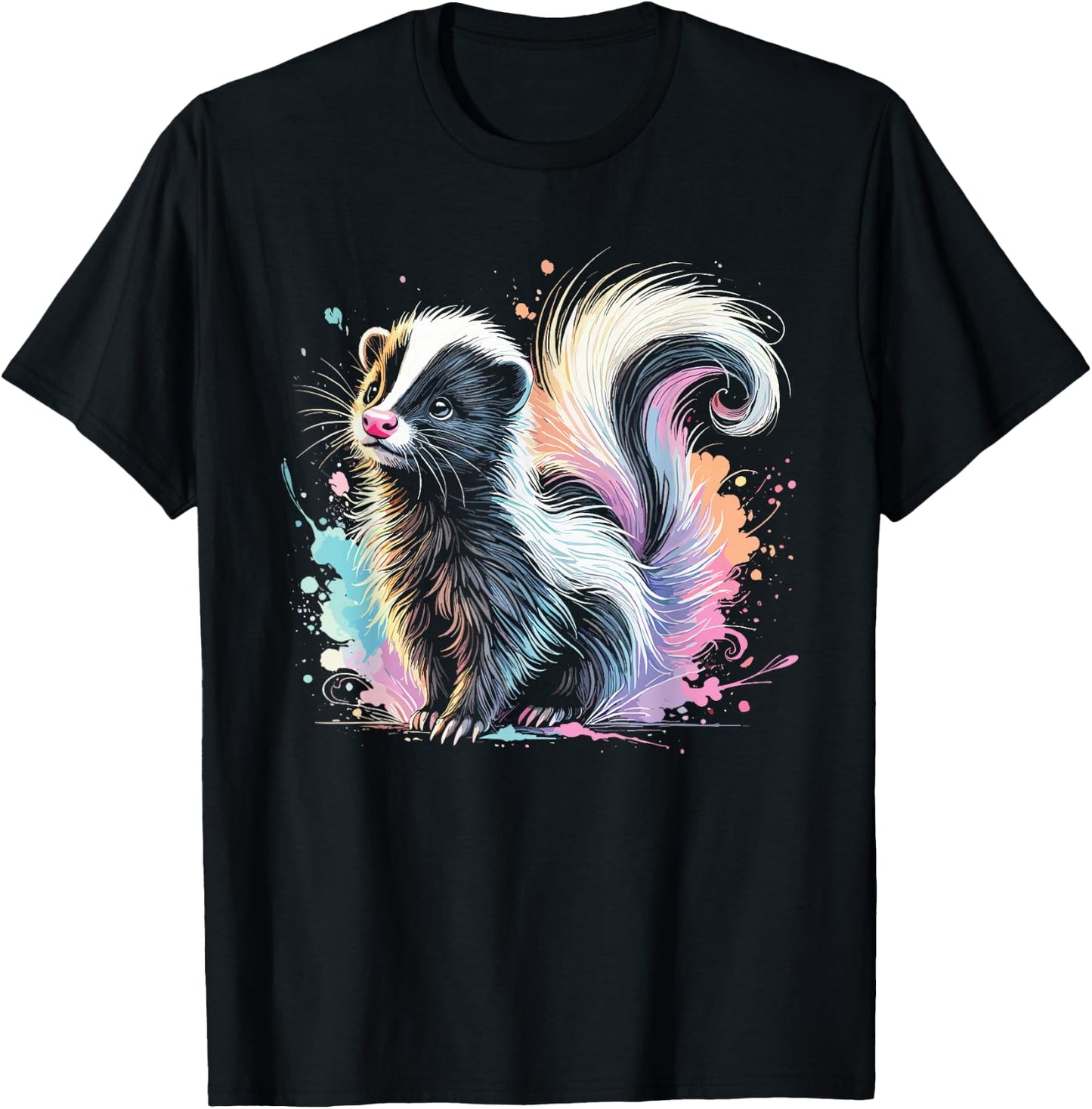 Skunk Artwork Animal Illustration Cute Colorful Skunk T-Shirt - T-Shirt | Black