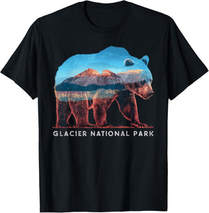 Retro Distressed Glacier Bear Glacier National Park Souvenir T-Shirt - T-Shirt | Black