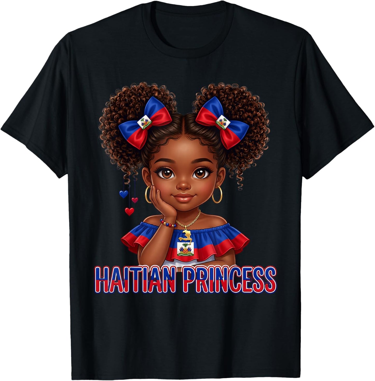 Haitian Princess Melanin Haiti Flag for Black Kids Girls T-Shirt - T-Shirt | Black