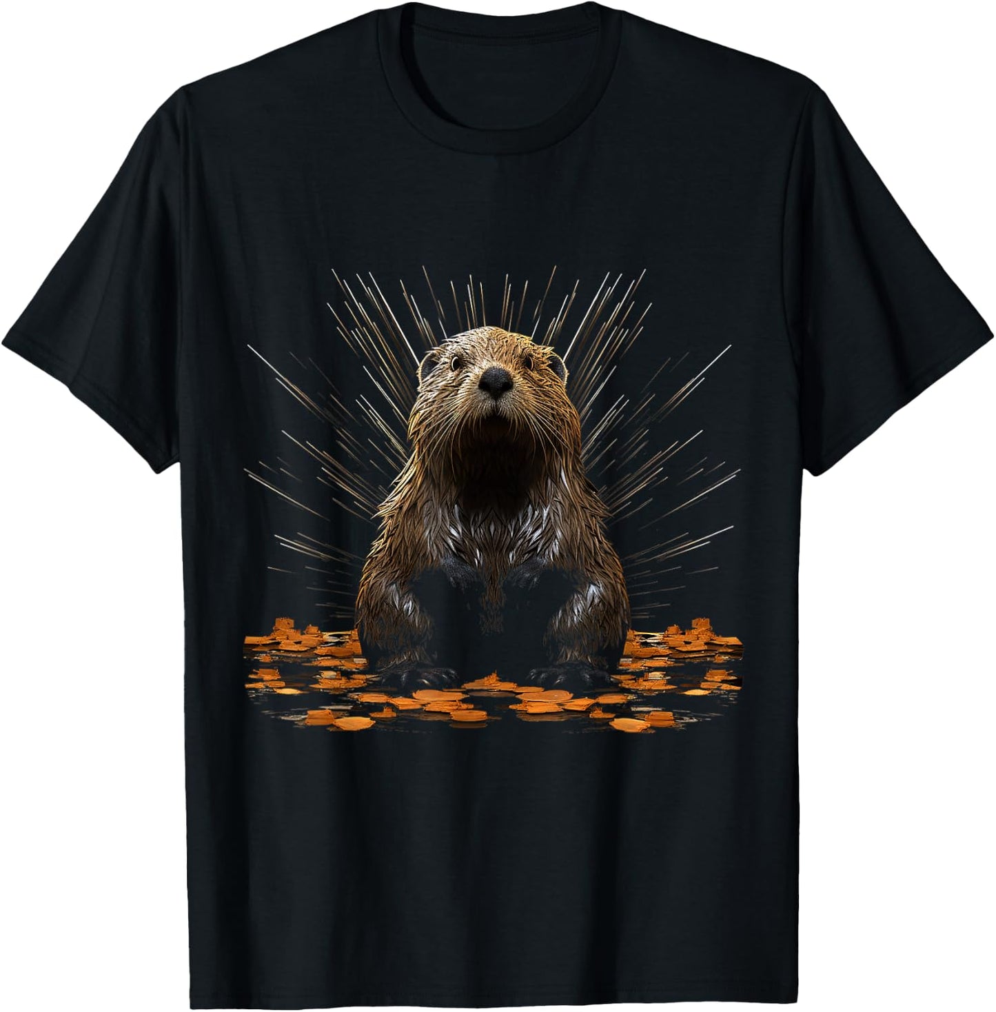 Beaver Geometric Animal Art Graphic Motif Beaver T-Shirt - T-Shirt | Black