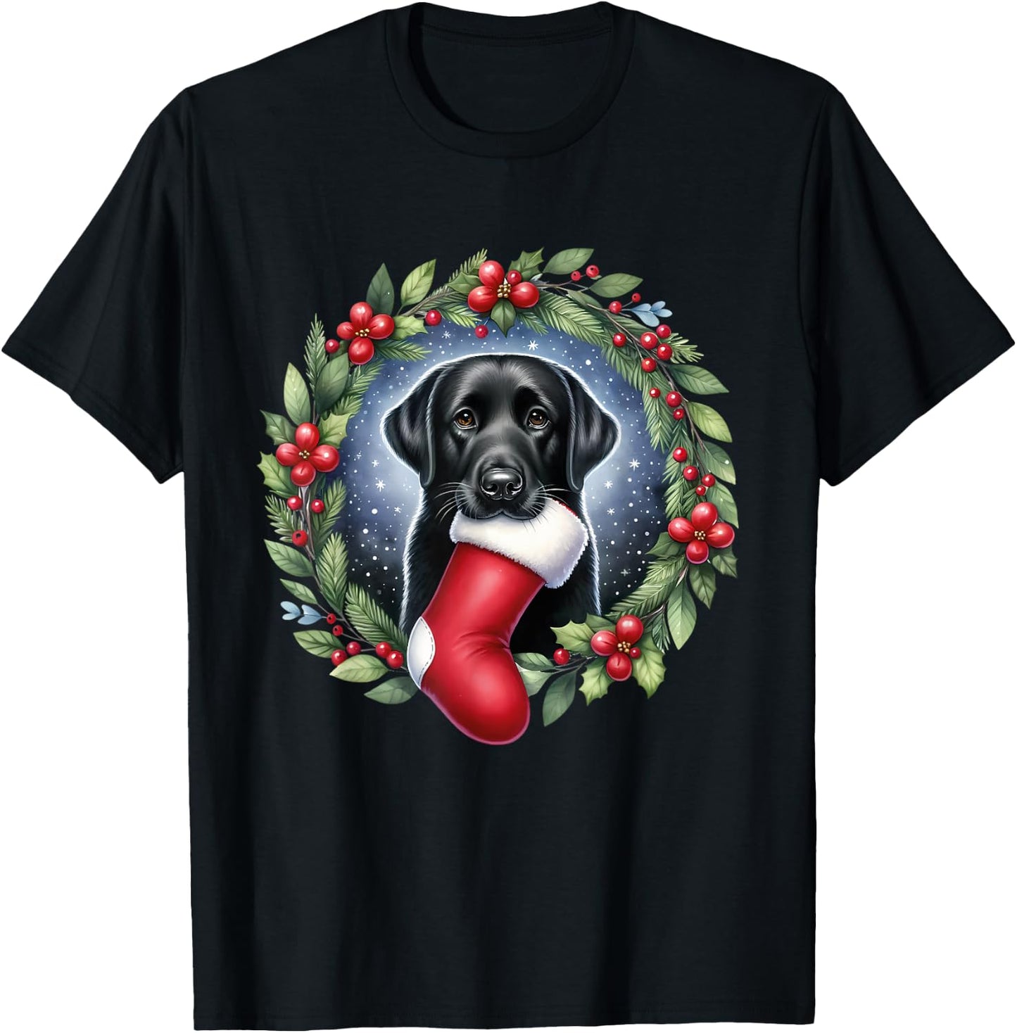 Dog Black Labrador Retriever Christmas T-Shirt - T-Shirt | Black