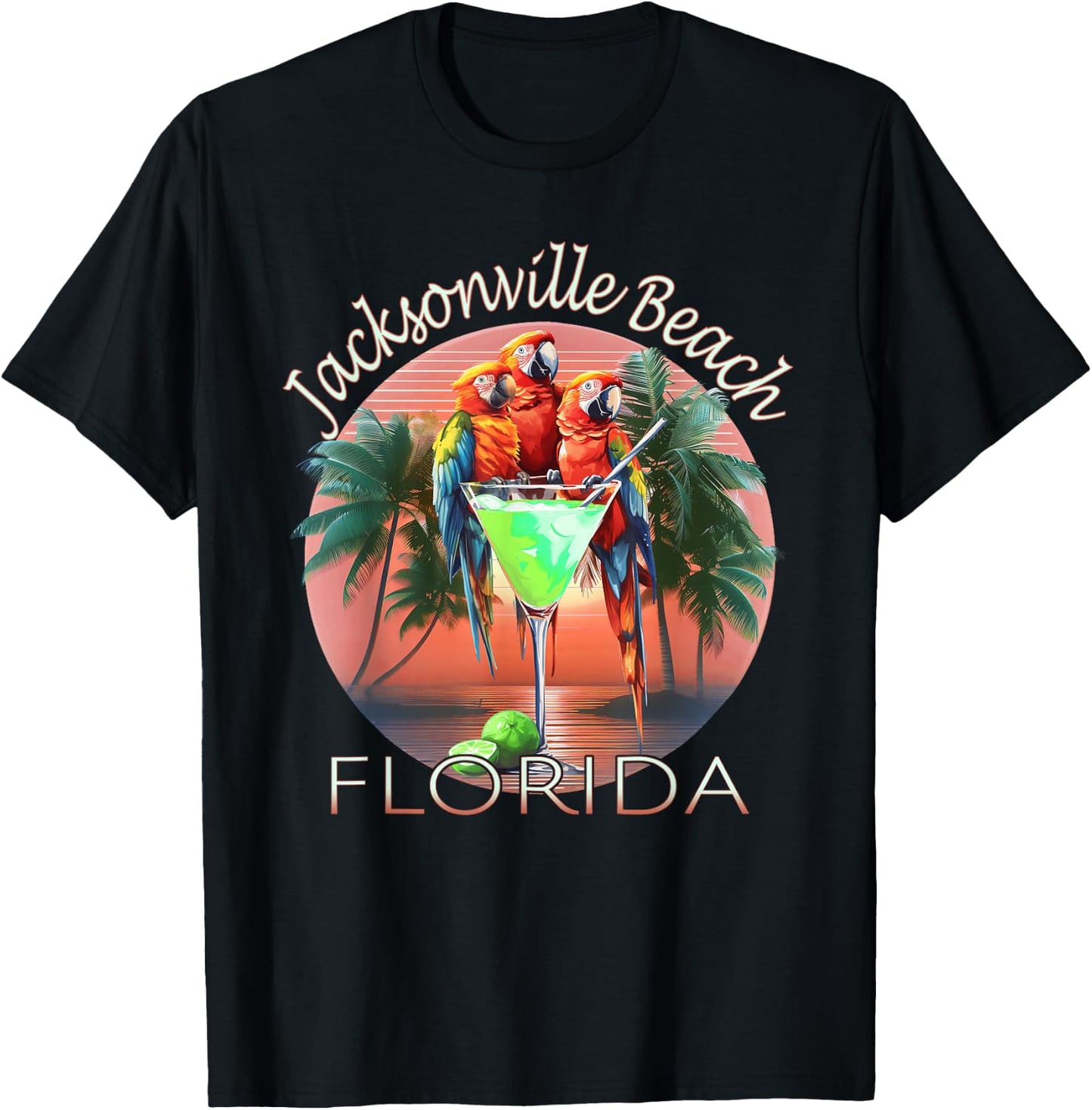 Parrots and Margaritas Jacksonville Beach Florida Vacation T-Shirt - T-Shirt | Black
