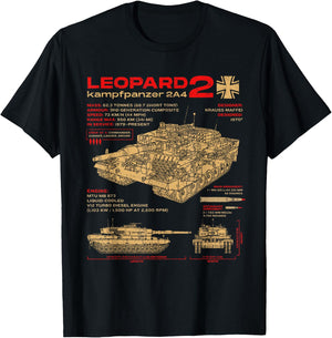Leopard 2 2A4 Panzer Panzer Fahrzeug Blueprint T-Shirt - T-Shirt | Black