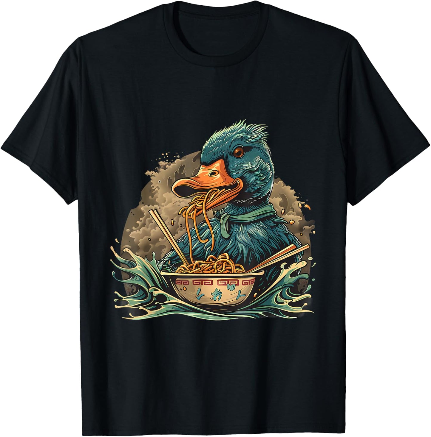 Duck Eating Ramen Noodles Duck Ramen Bowl Japanese Noodles T-Shirt - T-Shirt | Black