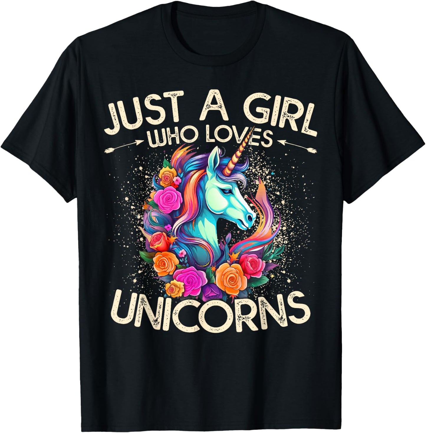 Floral Unicorn Just A Girl Who Loves Unicorns T-Shirt - T-Shirt | Black
