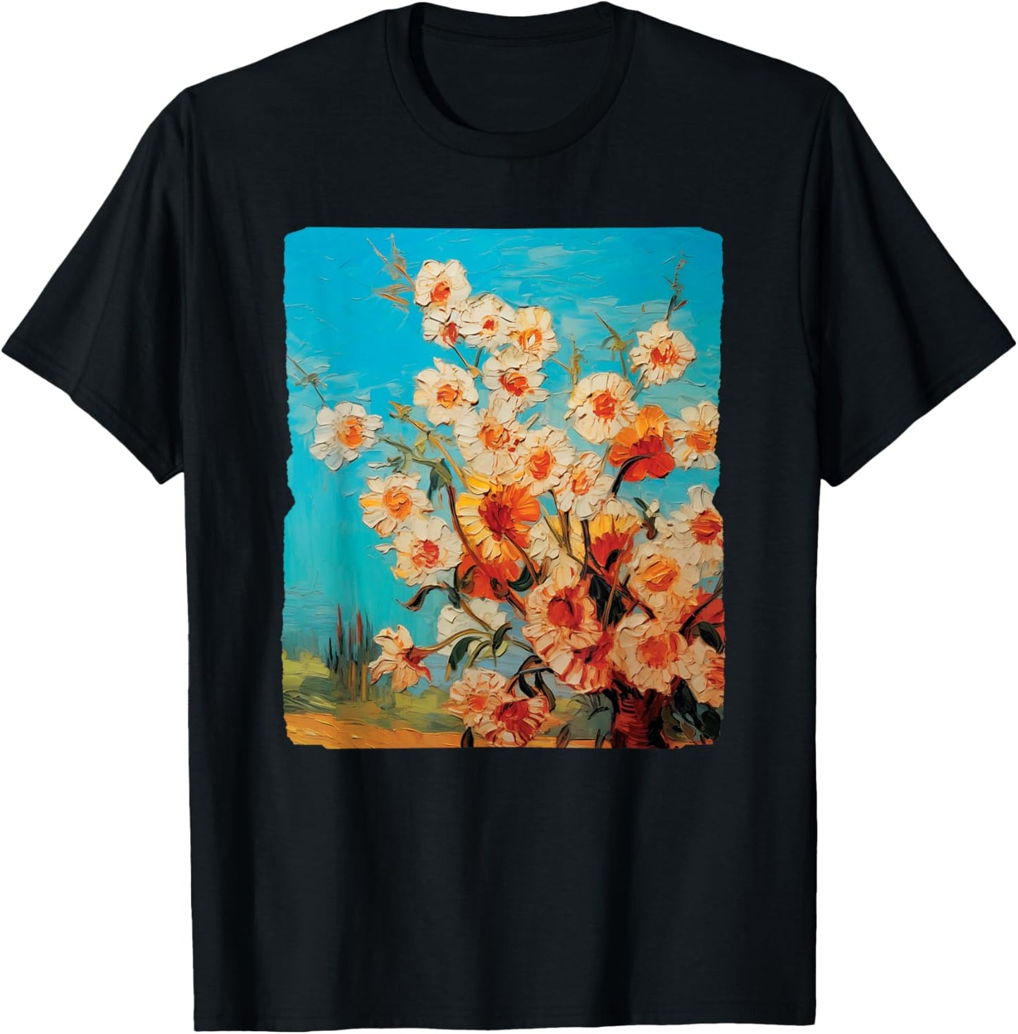 Van Gogh's Artistic Almond Blossom Starry Night T-Shirt - T-Shirt | Black