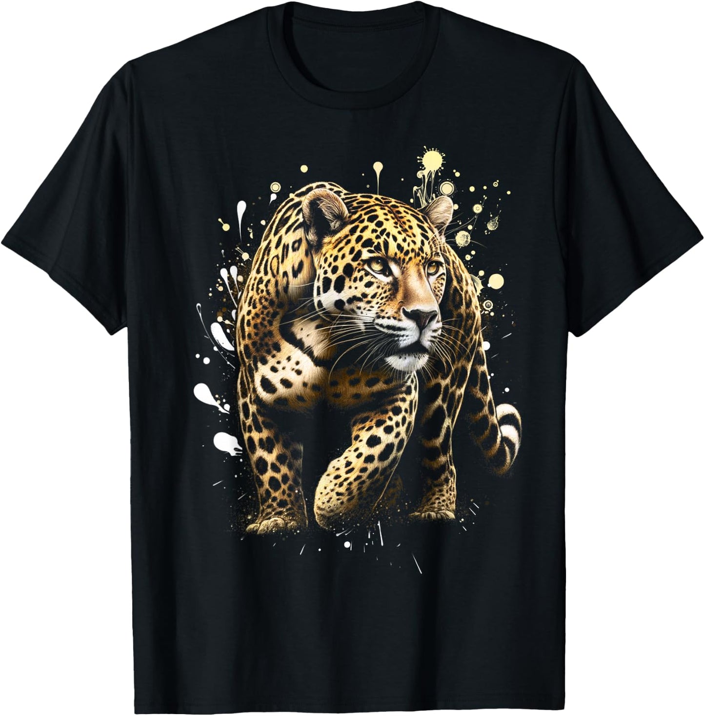 Cool Leopard with Ornate Paint Splashes T-Shirt - T-Shirt | Black