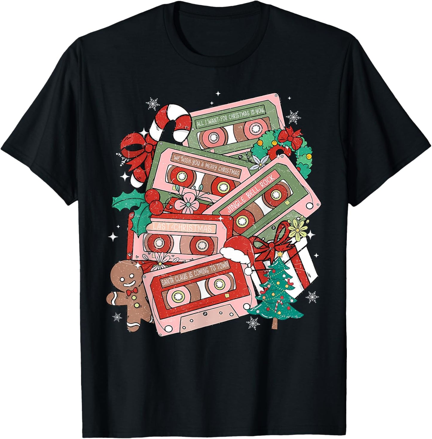 Retro Christmas Music Cassette Tapes Music Teacher Musician T-Shirt - T-Shirt | Black