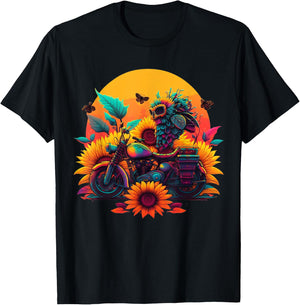 Bee Sunflower Motorcycle T-Shirt - T-Shirt | Black