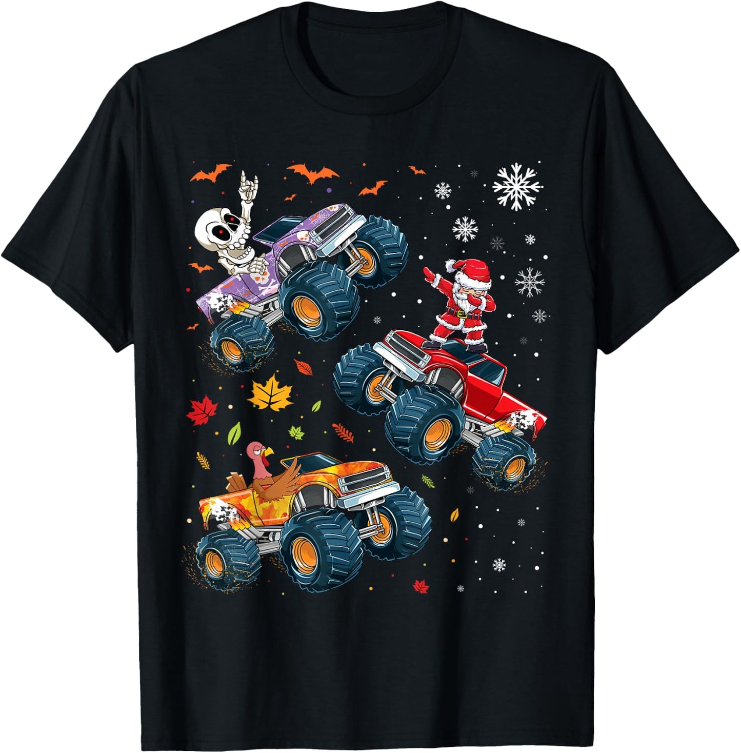 Happy Hallothanksmas Adults Kids Graphic Halloween Christmas T-Shirt - T-Shirt | Black
