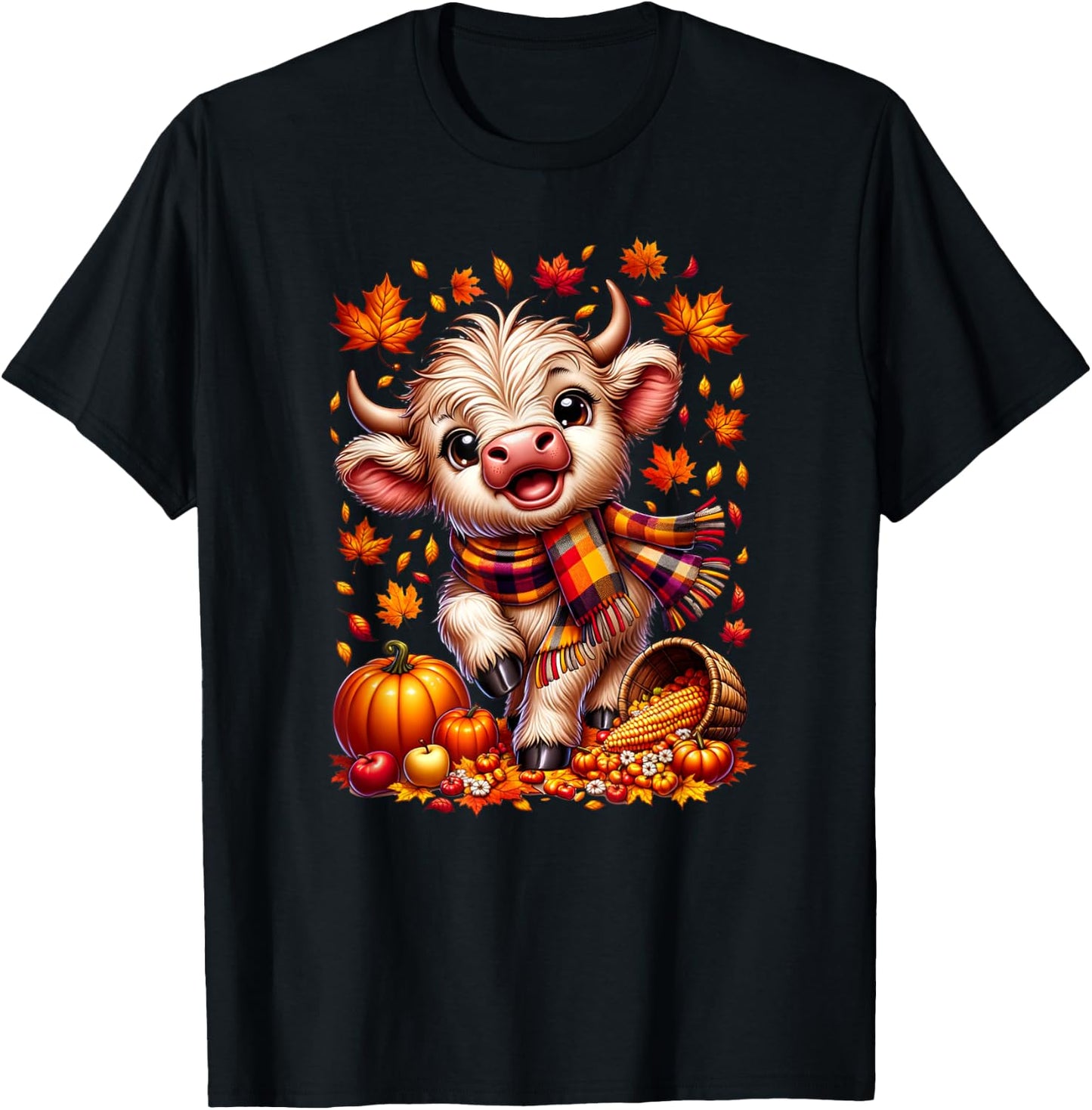 Cute Scottish Highland Baby Cow Calf Fall and Kids T-Shirt - T-Shirt | Black