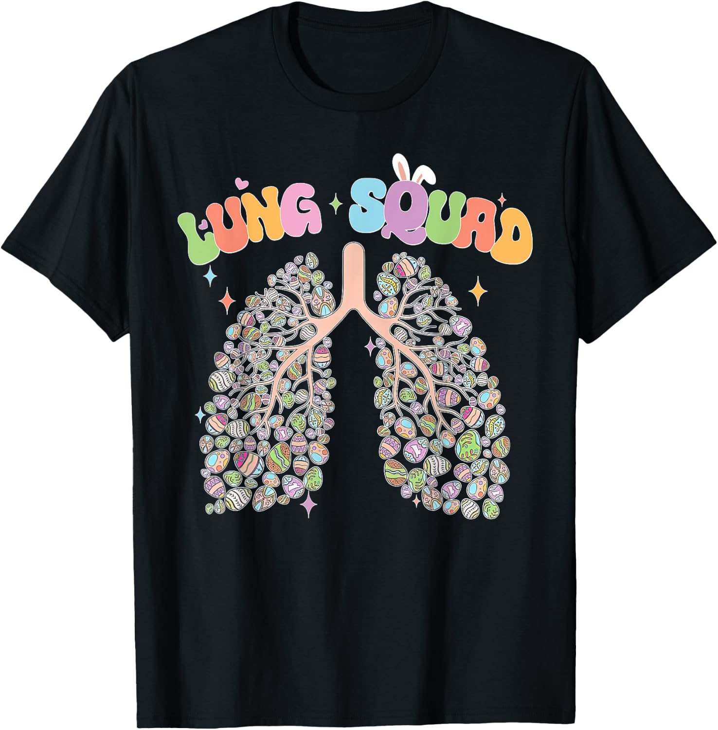 Happy Easter Bunny Eggs Lung Squad RT Respiratory Therapist T-Shirt - T-Shirt | Black