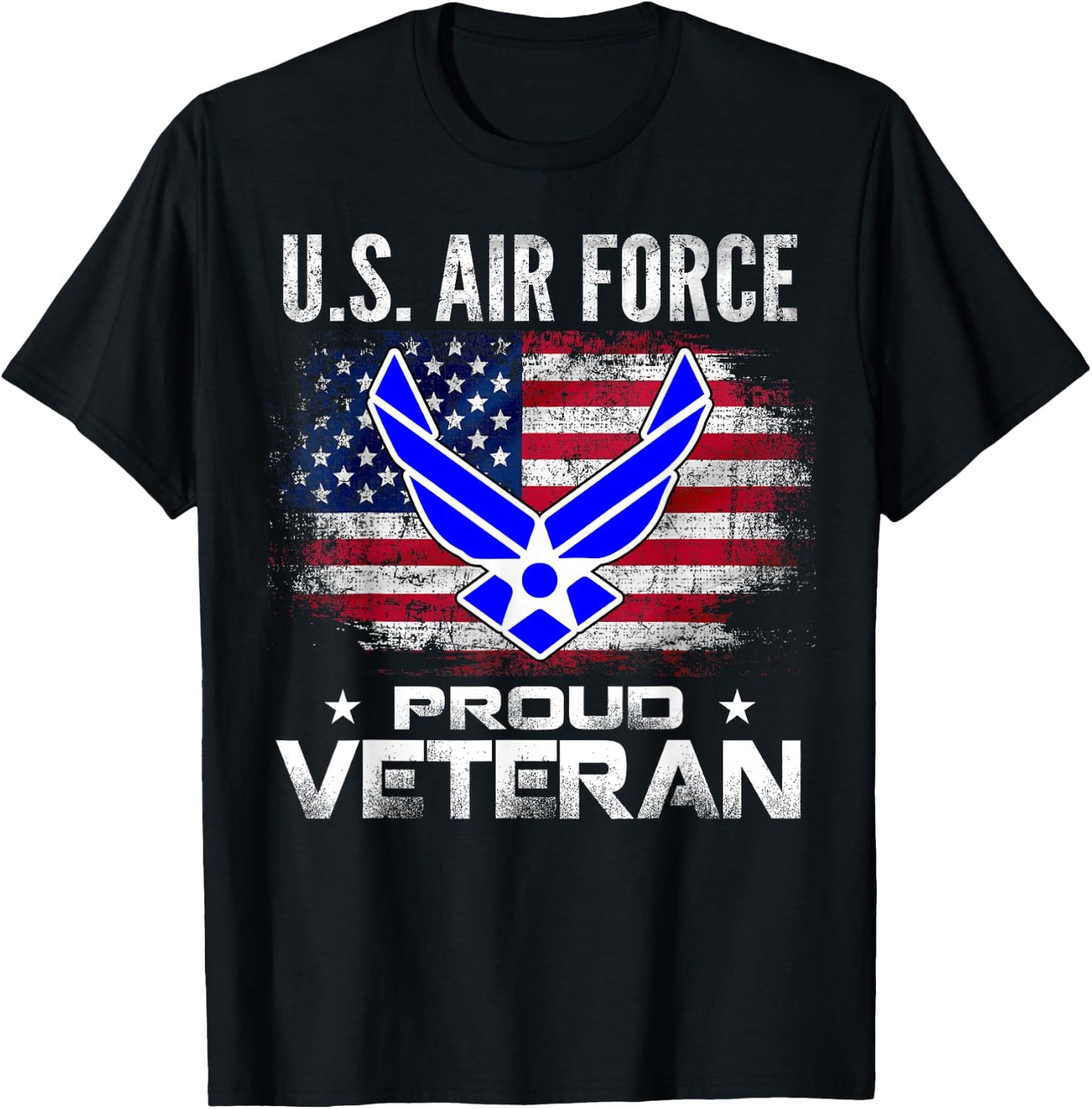 U.S Air Force Proud Veteran with American Flag Gift Veteran T-Shirt - T-Shirt | Black