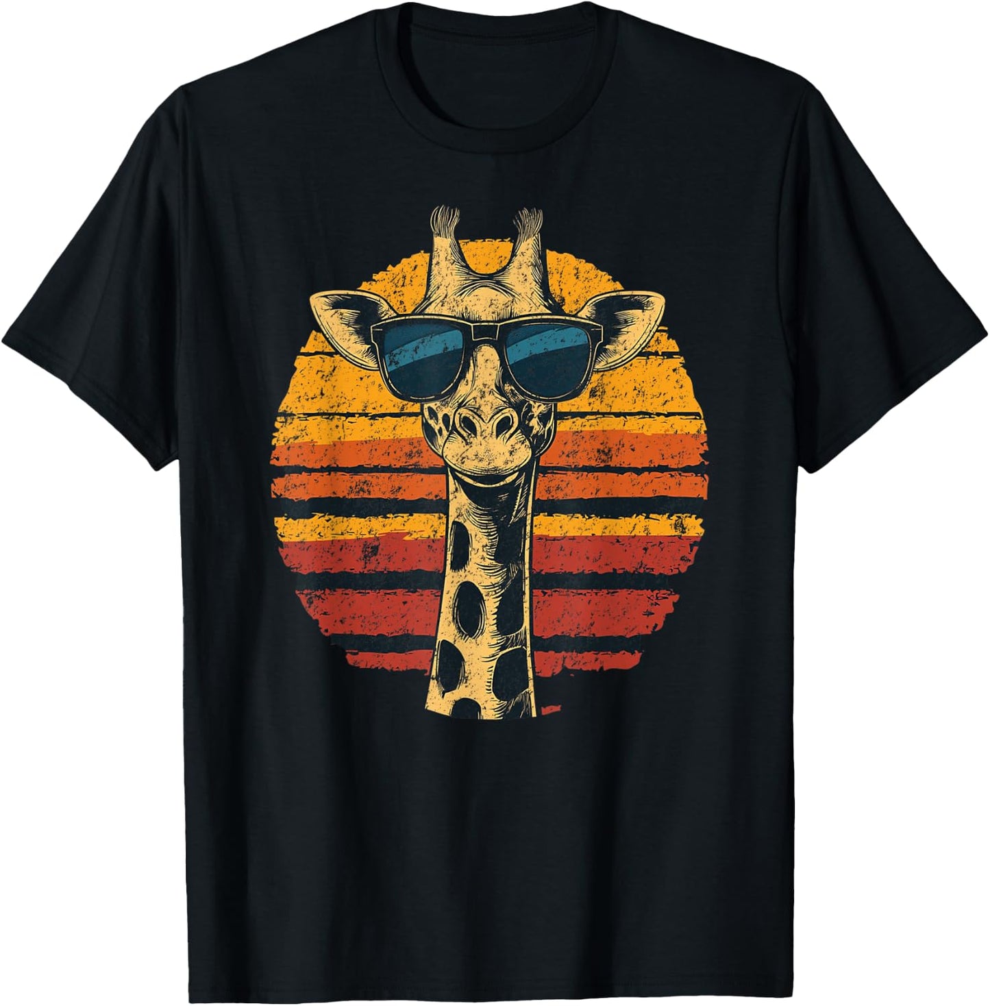 Giraffe Vintage Sunglasses Funny T-Shirt - T-Shirt | Black