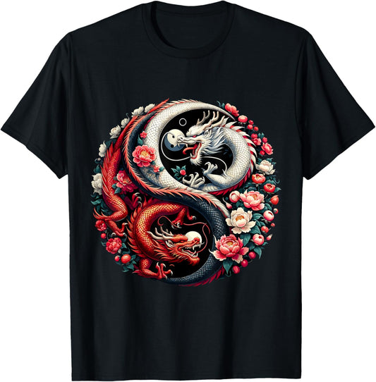 Dragon Yin Yang Chinese Dragon Year T-Shirt - T-Shirt | Black
