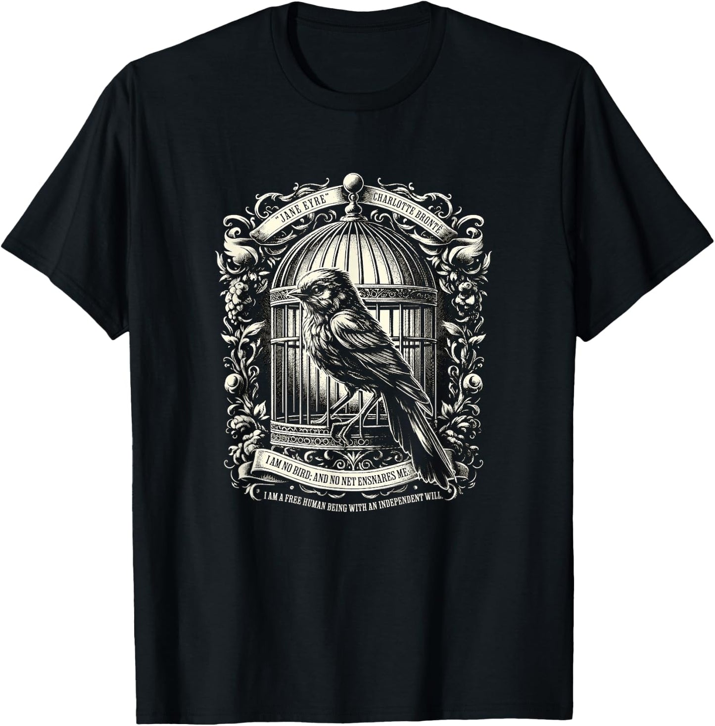 Jane Eyre Freedom Quote I Am Free Human Being, Dark Academia T-Shirt - T-Shirt | Black