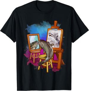 Cute Fish Painting Shark Artistic Animals Lover Graphic T-Shirt - T-Shirt | Black