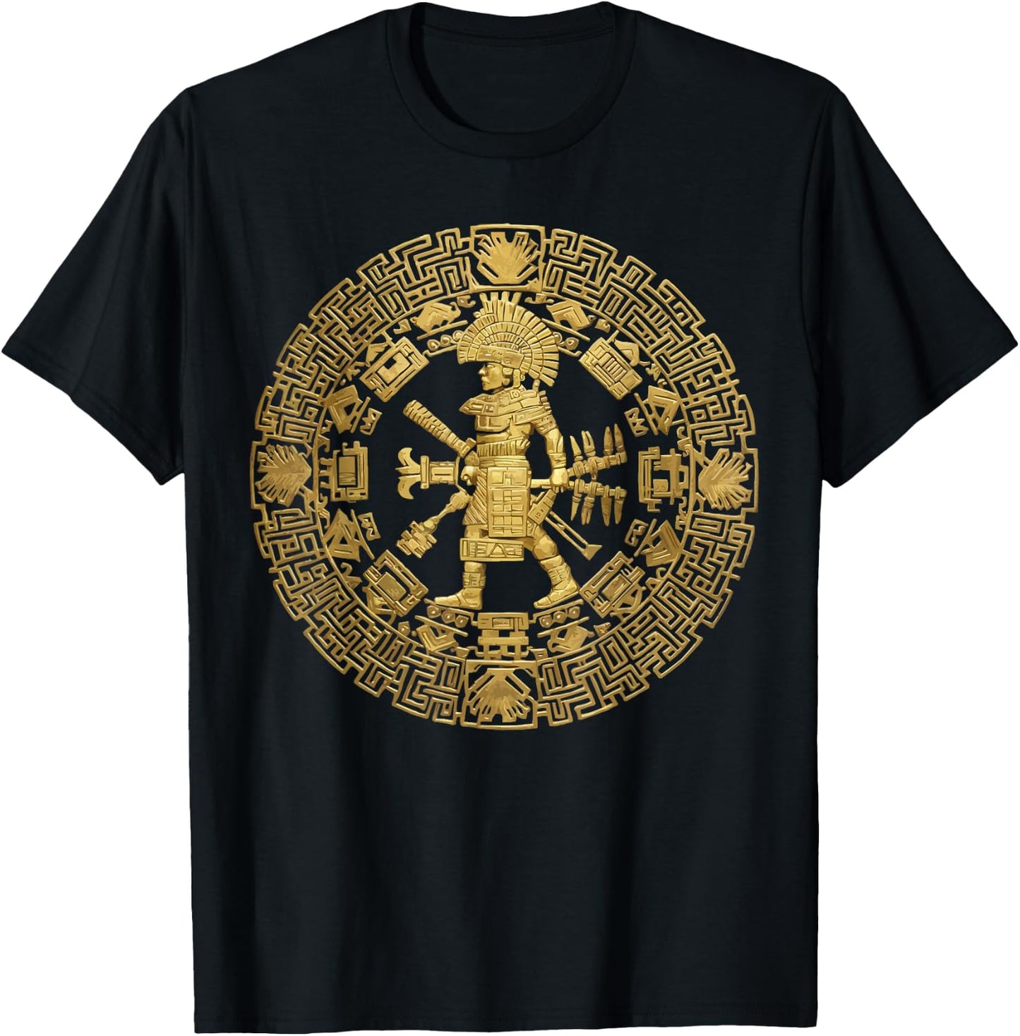 Aztec Calendar Mayan Indigenous Mexican Aztec Jaguar T-Shirt - T-Shirt | Black
