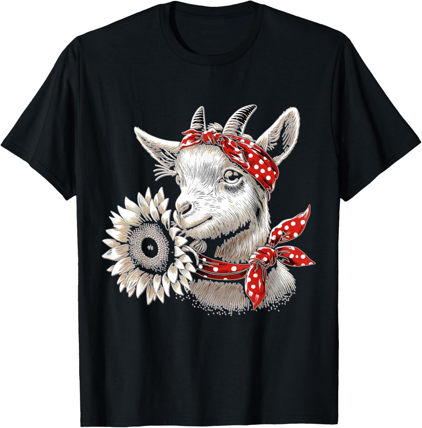 Goat with Flower and Bandana Farm Girl Rancher T-Shirt - T-Shirt | Black