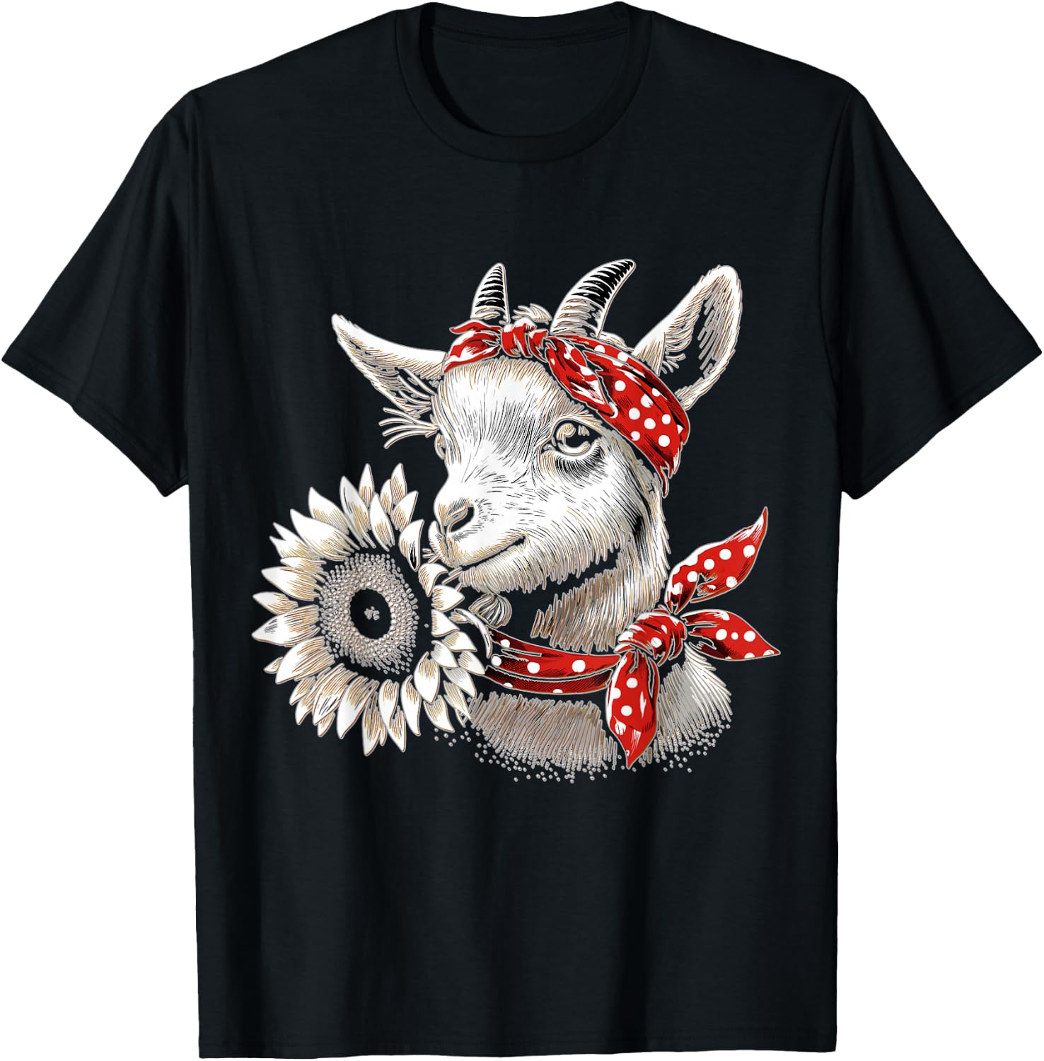 Goat with Flower and Bandana Farm Girl Rancher T-Shirt - T-Shirt | Black