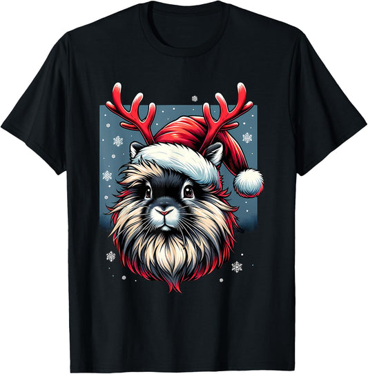 Christmas Lionhead Rabbit Reindeer T-Shirt - T-Shirt | Black