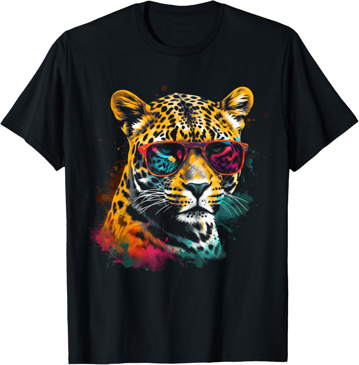Leopard Sunglasses Artwork - Zoo Art Animal Leopard T-Shirt - T-Shirt | Black