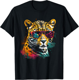 Leopard Sunglasses Artwork - Zoo Art Animal Leopard T-Shirt - T-Shirt | Black