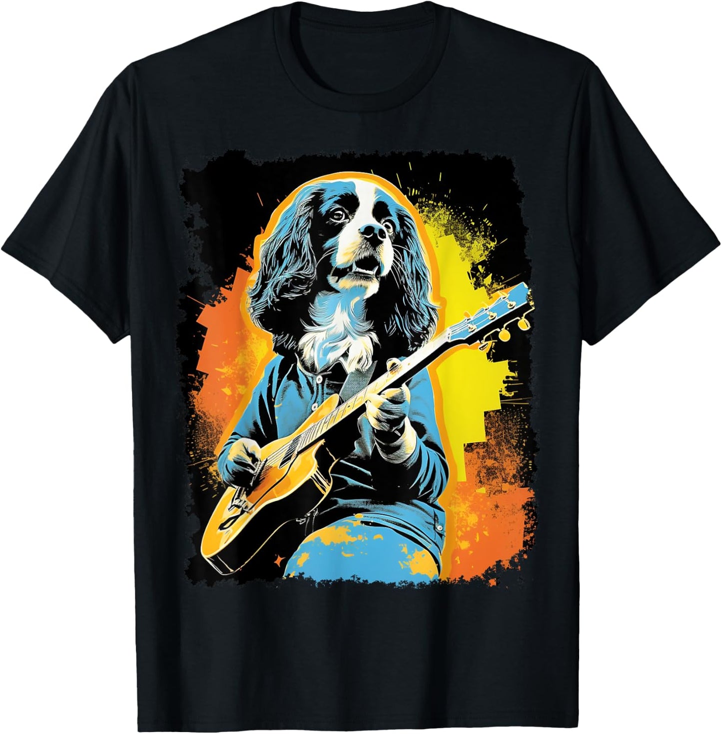 Pop Art Dog Music Cavalier King Charles Spaniel T-Shirt - T-Shirt | Black