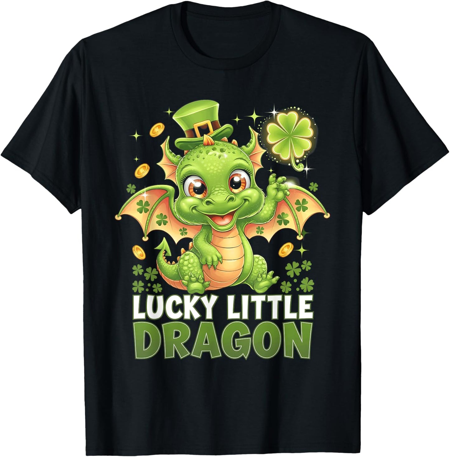St. Patrick's Day Cute Lucky Dragon Shamrock Rainbow Kids T-Shirt - T-Shirt | Black