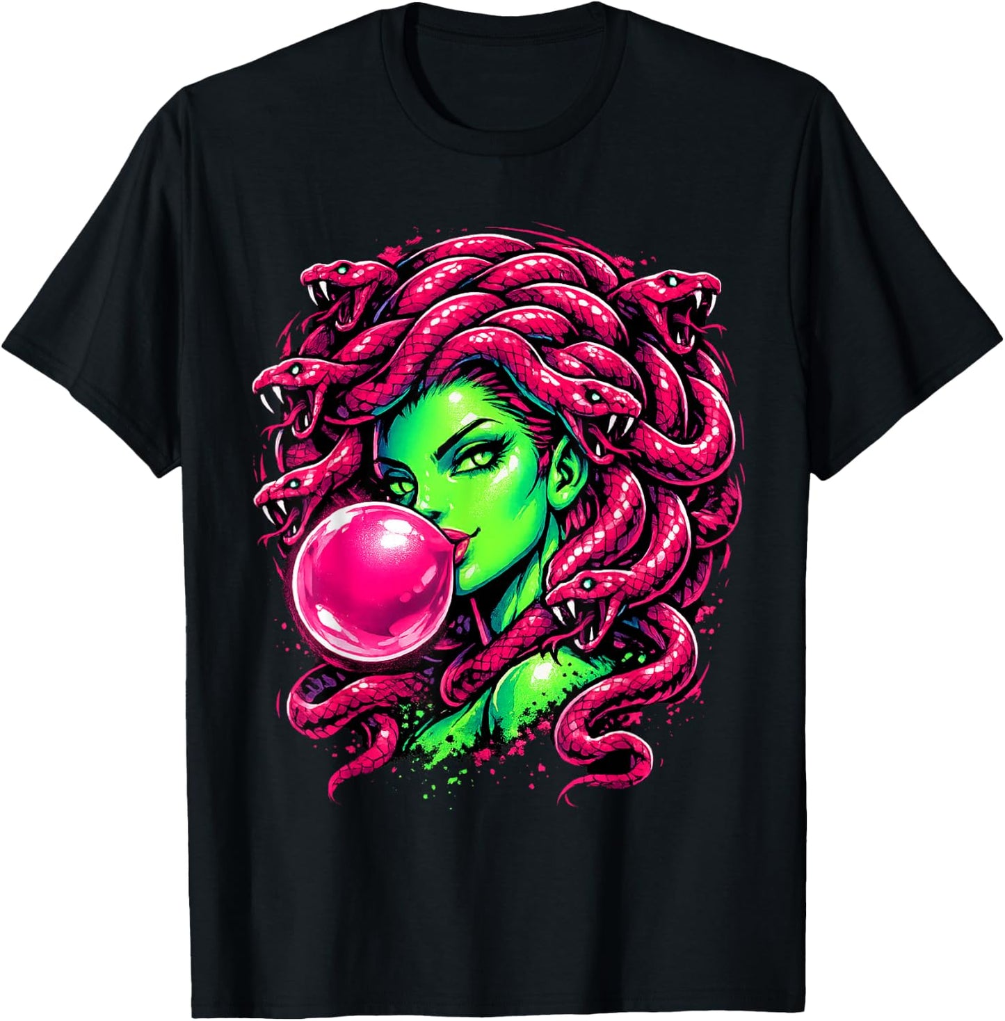 Medusa Bubblegum Mythological Snake Hair Goddess T-Shirt - T-Shirt | Black