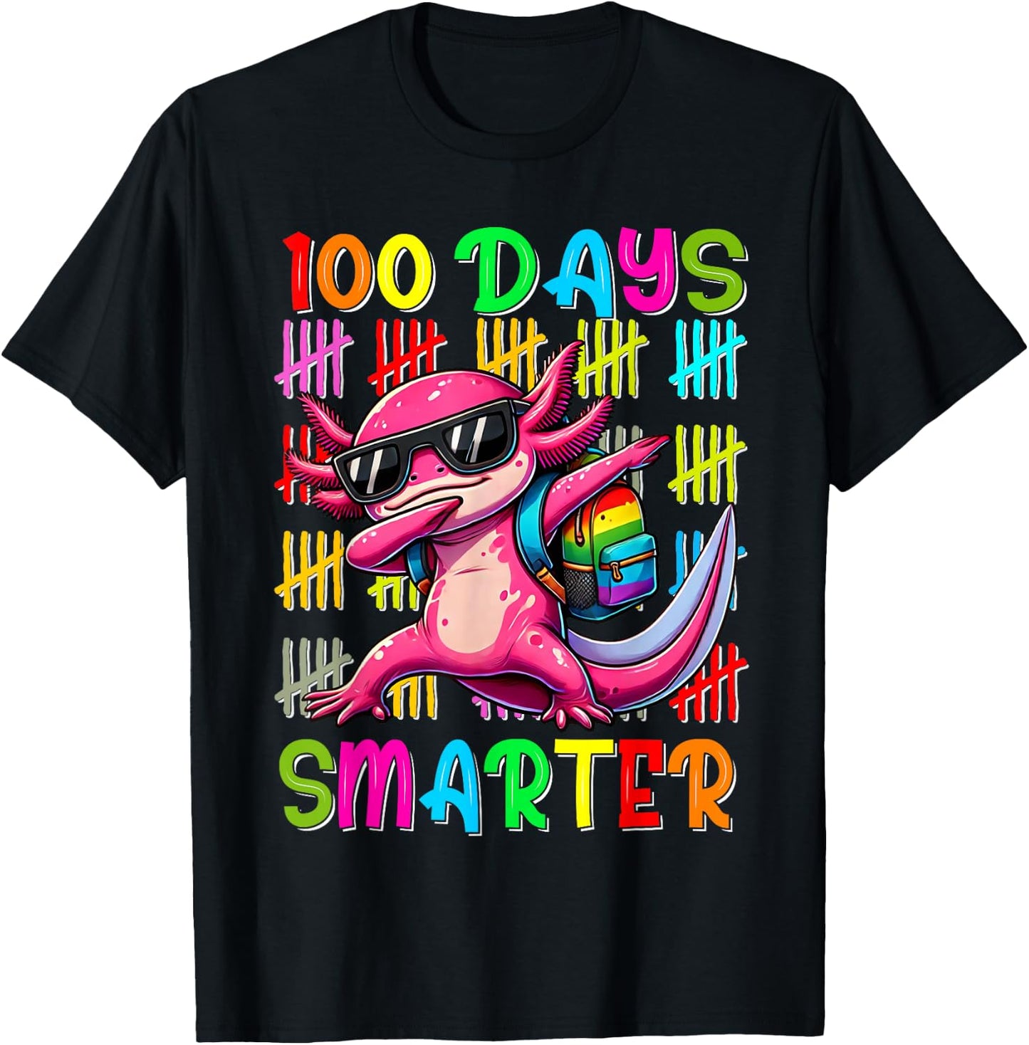 Happy 100th day of school shirt 100 days smarter Axolotl T-Shirt - T-Shirt | Black