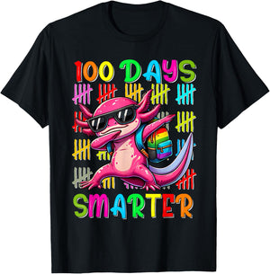 Happy 100th day of school shirt 100 days smarter Axolotl T-Shirt - T-Shirt | Black