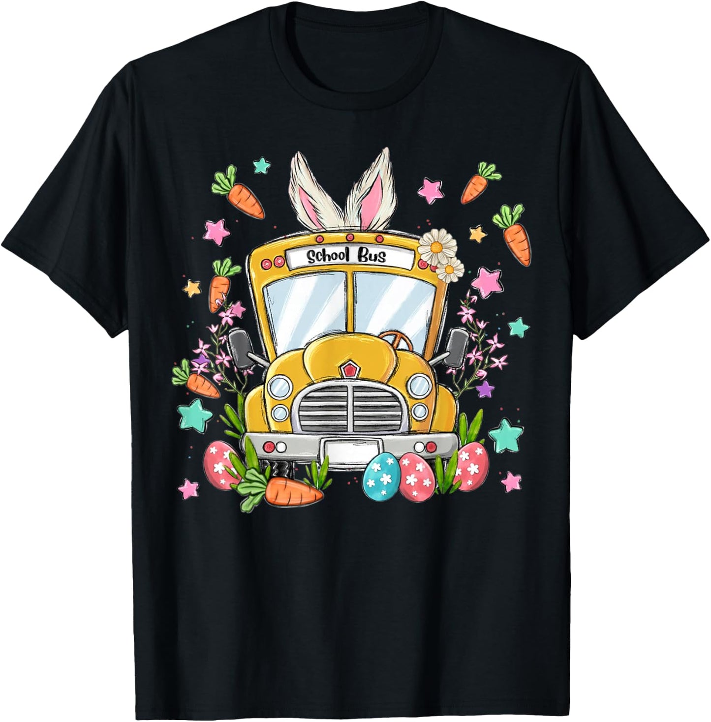 Bunny School Bus Easter Day Helloo Spring For Boys Girls Kid T-Shirt - T-Shirt | Black