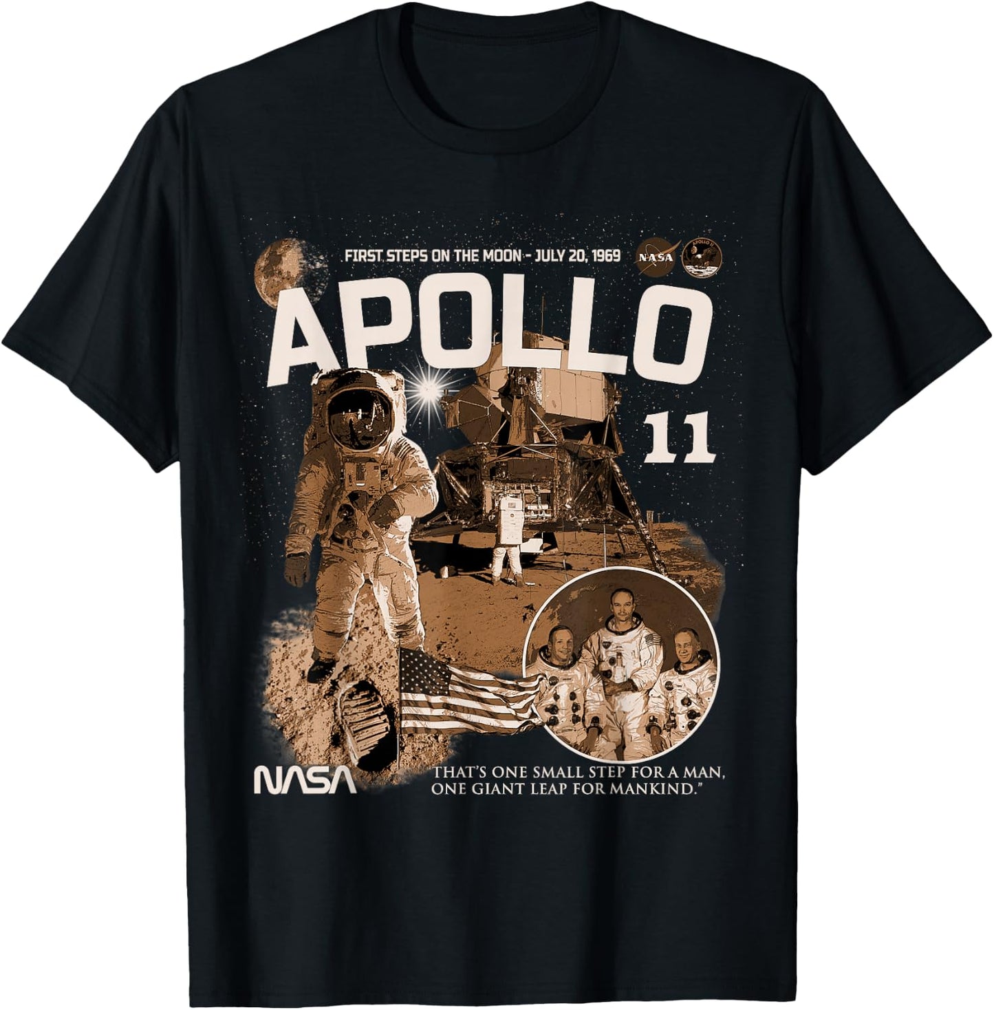 NASA Apollo 11 Mission July 20, 1969 , Black, S T-Shirt - T-Shirt | Black