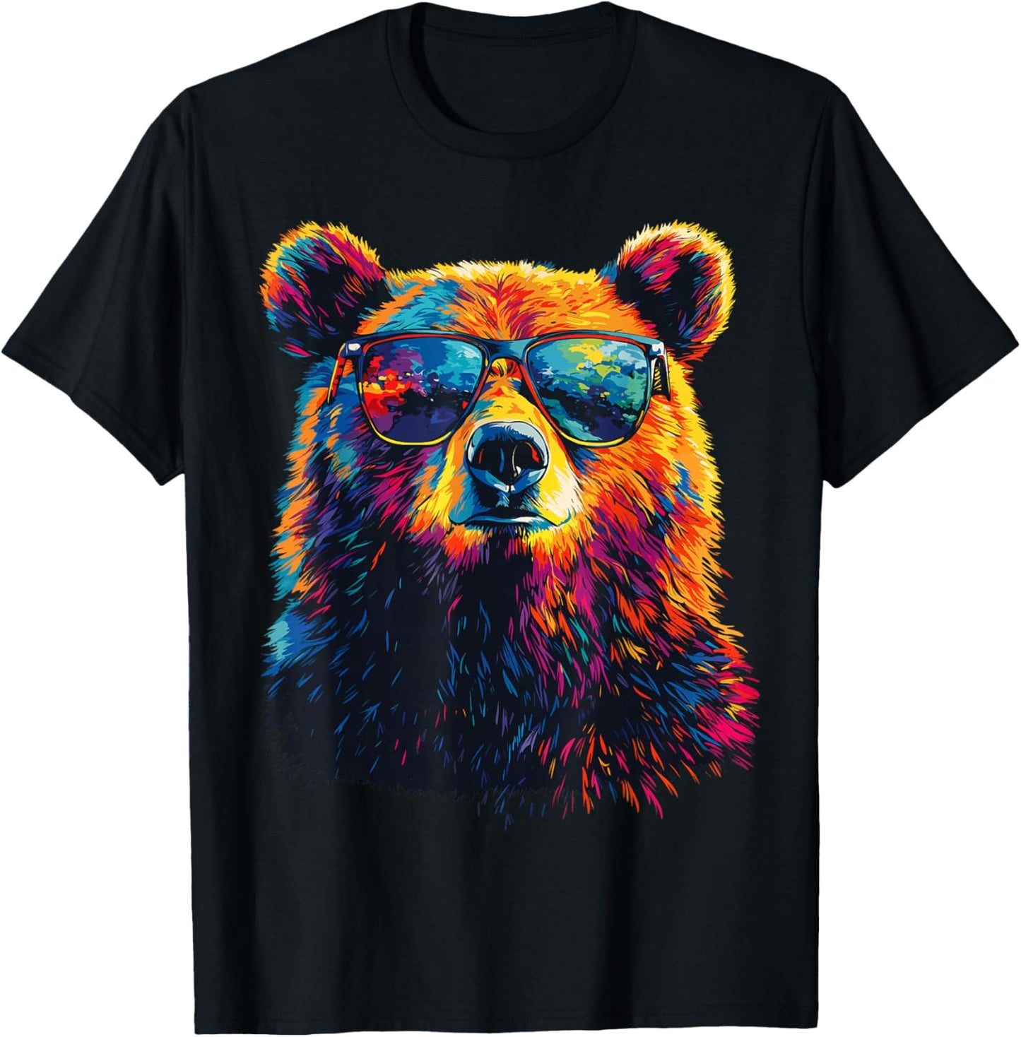 Cool Bear Portrait with Sunglasses Watercolour Bear , black T-Shirt - T-Shirt | Black