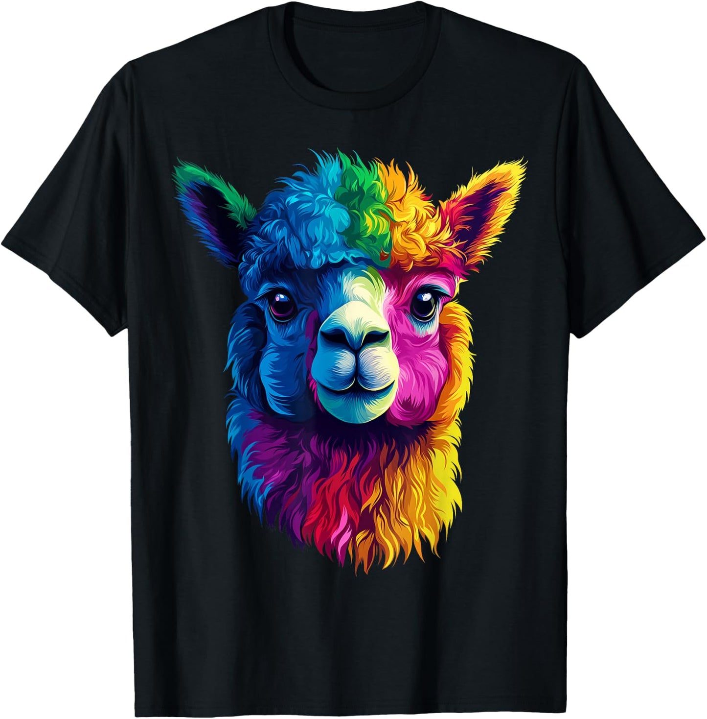 Colorful Alpaca Face Farm Animal Lover Black T-Shirt - T-Shirt | Black